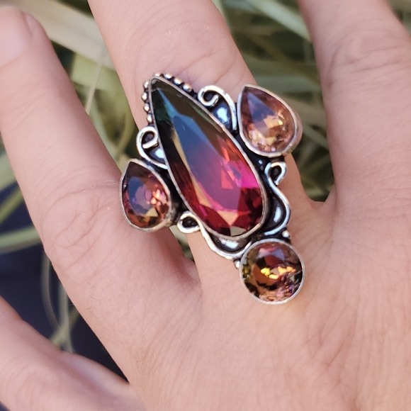 New Bi-Color Tourmaline 925 Silver Statement Ring. - Picture 2 of 16